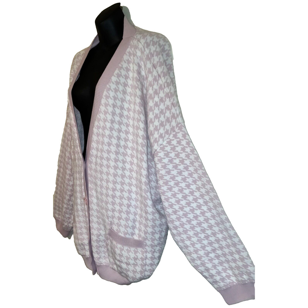 Pink & White Houndstooth Cardigan Sweater BOOHOO Geometric Plus Size 20 NWT - Picture 5 of 13